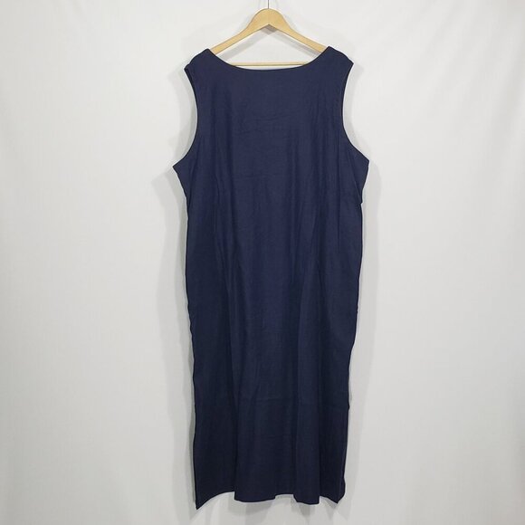 NWOT  Eddie Bauer  Navy Blue Linen Sleeveless Long Shift Dress  Size XXL - Picture 2 of 4